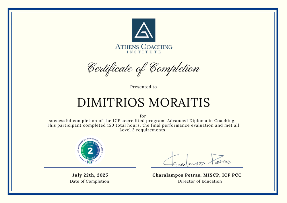 Certificate of Completion, ICF Accredited Advanced Diploma in Coaching